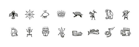 inheems Amerikaans aztec icoon tekeningen. Afrikaanse tribal hand- getrokken symbolen vector