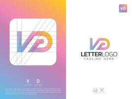 brief vd monogram eerste logo, geometrisch, modern, verloop, rooster logo vector