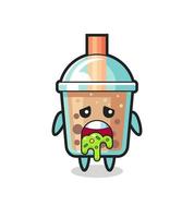 het schattige bubble tea-personage met kots vector