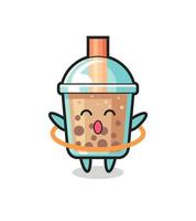 schattige bubble tea-cartoon speelt hoelahoep vector