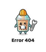error 404 met de schattige bubble tea-mascotte vector