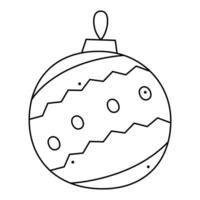 tekening Kerstmis bal met zigzag patroon en cirkels. vector zwart en wit clip art illustratie.