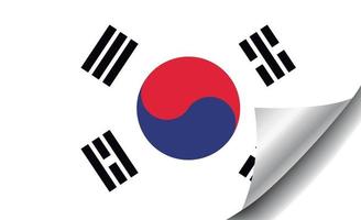 vlag van zuid-korea met gekrulde hoek vector