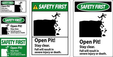 veiligheid eerste teken Open pit blijven Doorzichtig vallen zullen resultaat in erge, ernstige letsel of dood vector