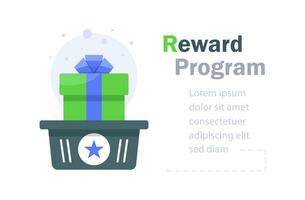 geschenk doos in mand, loyaliteit heden, beloning programma, stimulans concept, verdienen points vector