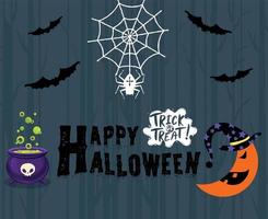trick or treat happy halloween pompoen horror spin vector bat