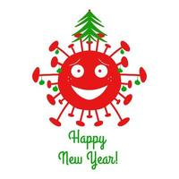 gelukkig nieuwjaar. rode cartoon coronavirus bacteriën vector