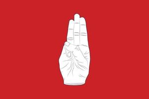 illustratie van een drie-vinger symbool geïsoleerd op rode achtergrond. vector