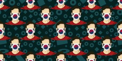 naadloos patroon van een man met een chirurgisch masker met een Zuid-Koreaanse vlag. vector