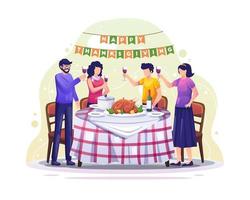 familie viert Thanksgiving door te dineren Vectorbeelden vector