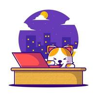 schattige cartoon vector illustraties kat studeren met laptop.