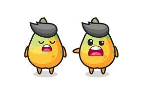 illustratie van de ruzie tussen twee schattige papaya-personages vector