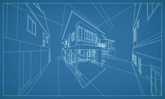 3d perspectief geeft van het bouwen van draadframestructuur terug. vector. vector