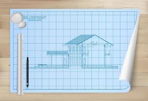 idee van huis op blauwdruk papier achtergrond. vector. vector