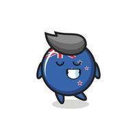 Nieuw-Zeelandse vlag badge cartoon afbeelding met een verlegen uitdrukking vector