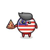 schattige maleisische vlag badge cartoon pizza eten vector