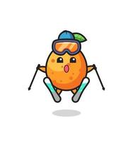 kumquat-mascottekarakter als skispeler vector