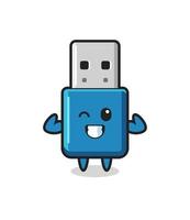 het gespierde USB-karakter van de USB-stick poseert en laat zijn spieren zien vector