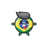 karakter van de schattige braziliaanse vlag-badge met dode pose vector