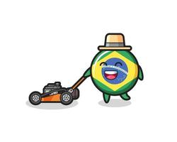 illustratie van het karakter van de vlag van Brazilië met grasmaaier vector