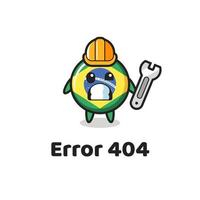 error 404 met de schattige mascotte van de vlag van Brazilië vector