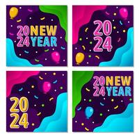 vier sets van 2024 nieuw jaar sociaal media post sjabloon ontwerpen met abstract stijl Purper kleur achtergrond. vector