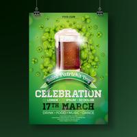 St. Patrick&#39;s Day partij folder illustratie met vers donker bier vector