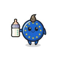 baby europa vlag badge stripfiguur met melkfles vector