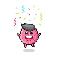 gelukkig brein mascotte springen voor felicitatie met kleur confetti vector