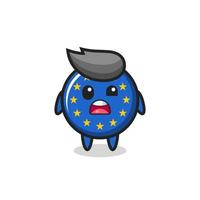 het geschokte gezicht van de schattige mascotte van de vlag van Europa vector