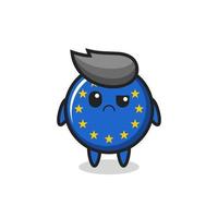 de mascotte van de europa-vlagbadge met sceptisch gezicht vector