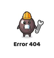 error 404 met de schattige zwarte olijfmascotte vector