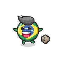 de happy braziliaanse vlag badge cartoon met rennende pose vector