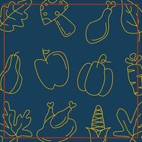 abstract achtergrond met fruit, groente en kip pictogrammen. vector ontwerp voor banier, banier, brochure, poster, sociaal media.