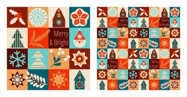 Kerstmis ornament. naadloos patroon, poster, ansichtkaart, Hoes met meetkundig gemakkelijk pictogrammen vector