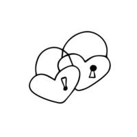 hand- getrokken twee hart vormig hangsloten met een sleutelgaten. tekening liefde symbolen vakantie clip art. Valentijnsdag dag concept. geïsoleerd Aan wit achtergrond vector