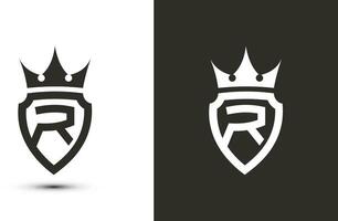 brief r initialen handtekening logo. elegant logo icoon vector ontwerp. luxe schild kroon teken.