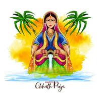 mooi gelukkig chath puja Indisch Hindoe festival religieus kaart vector