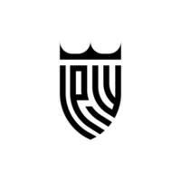 pw kroon schild eerste luxe en Koninklijk logo concept vector