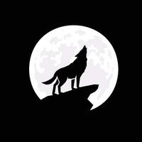 vol maan met gehuil wolf silhouet vector