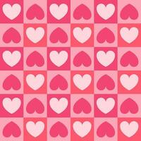 naadloos patroon geruit met roze harten, abstract plein meetkundig achtergrond, Valentijnsdag dag, modern retro ontwerp voor behang, afdrukken, vlak ontwerp, plein vorm geven aan, vector illustratie