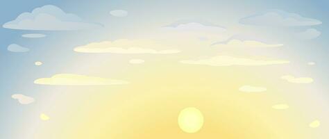 achtergrond van de ochtend- lucht, zonsopkomst en wolken. vector illustratie voor omslag, banier, poster, web en verpakking.