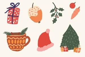 Kerstmis ontwerper stickers, verzameling in een schattig stijl met traditioneel elementen vector