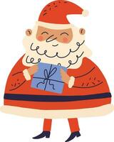 de kerstman claus met een geschenk in zijn handen geïsoleerd Aan wit achtergrond vector