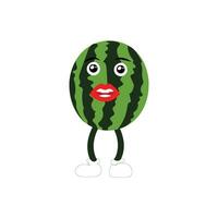 watermeloen karakter met divers gezicht uitdrukkingen. vector illustratie reeks van grappig en schattig tekenfilm fruit geïsoleerd Aan wit achtergrond. mascotte verzameling.