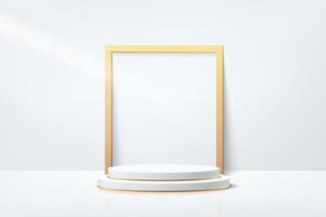 wit, goud geometrisch voetstuk podium met luxe gouden vierkante frame. vector