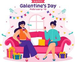 gelukkig van galentine dag vector illustratie Aan februari 13e met vieren Dames vriendschap voor hun vrijheid in vlak tekenfilm achtergrond ontwerp