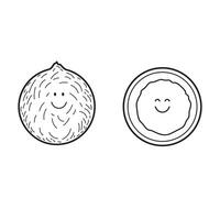 hand- getrokken vector illustratie kleur kinderen glimlachen fruit kokosnoot clip art