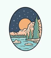 kwaadaardig meer Canadees rockies Aan nacht wijnoogst vector illustratie voor insigne, sticker, t overhemd ontwerp en buitenshuis ontwerp