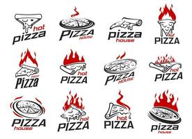 pizza plak pictogrammen, Italiaans pizzeria en restaurant vector